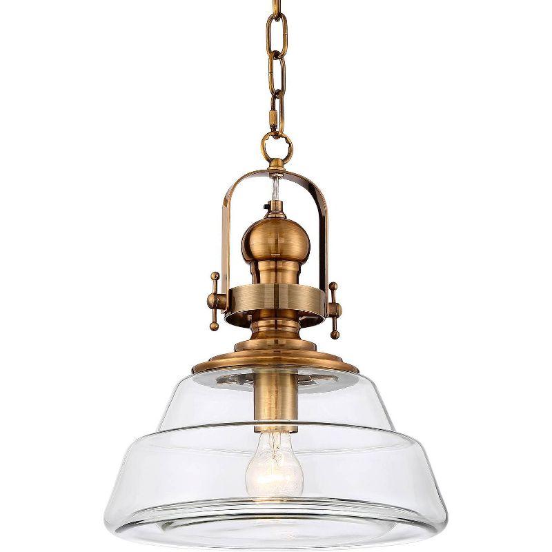 Modern 17" Antique Brass Bowl Pendant with Clear Glass Shade