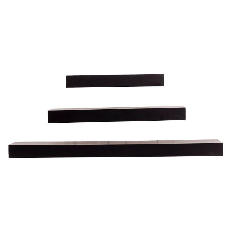Kiera Grace (Set of 3) 12",16" and 24" Floating Shelves Black: MDF Wall Mount, Traditional Decor, Includes Hardware