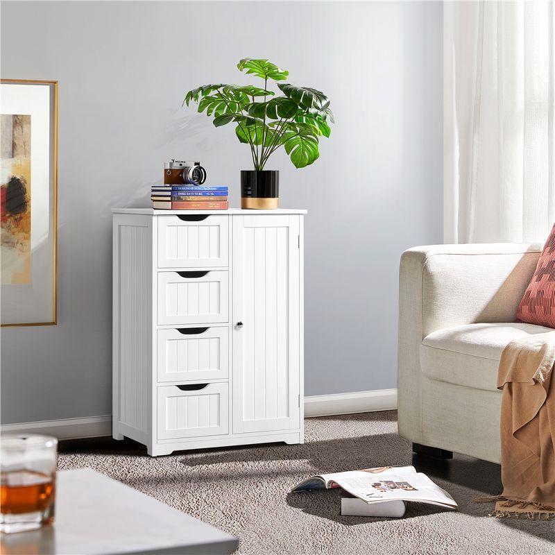 White Wooden Living Room Cabinet with Adjustable Shelving