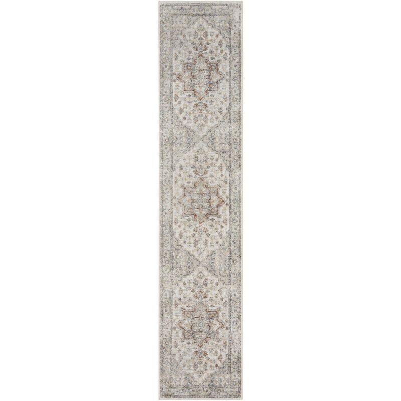 Nourison Astra Machine Washable Vintage Medallion Indoor Bathroom, Kitchen Runner Rug Grey/Multi 2'2" x 12'