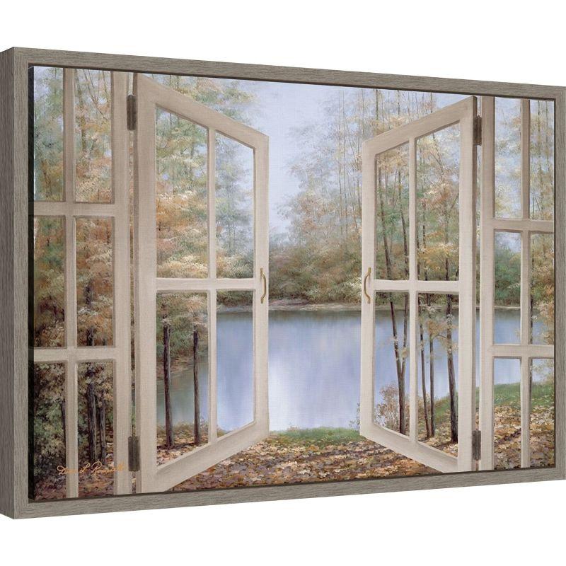 Autumn Woods Scenic Canvas Print with Gray Frame