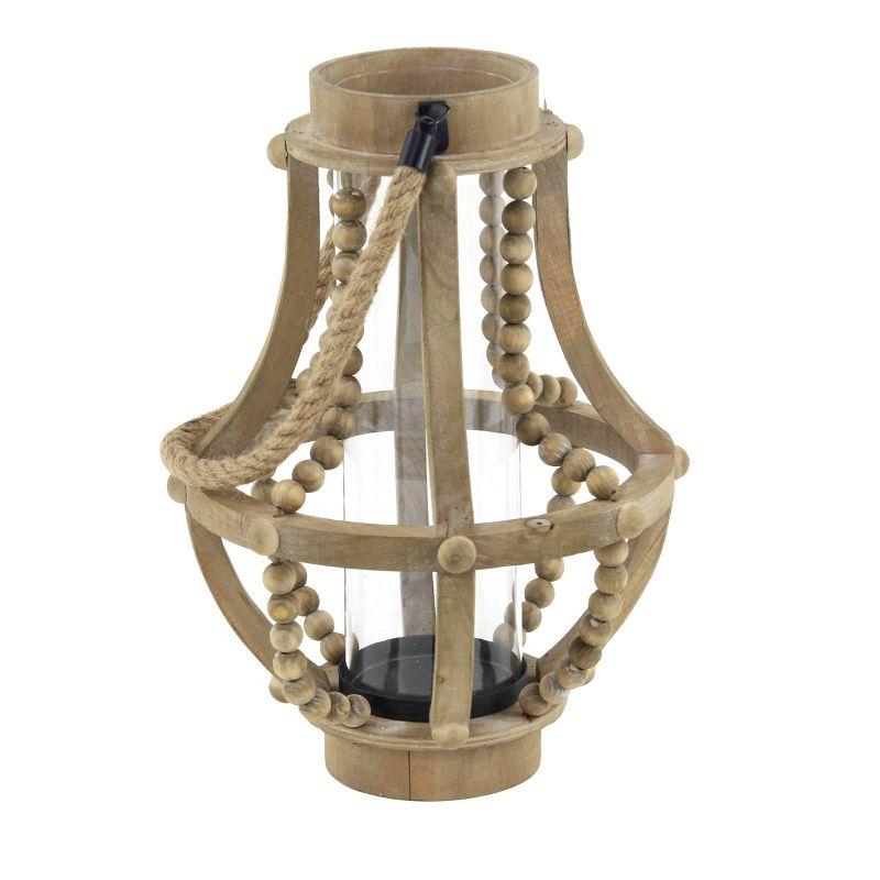 Olivia & May 16" x 10" Rustic Wood/Glass Candle Holder with Rope Handle Beige : Wooden Lantern, Tall Pillar Style