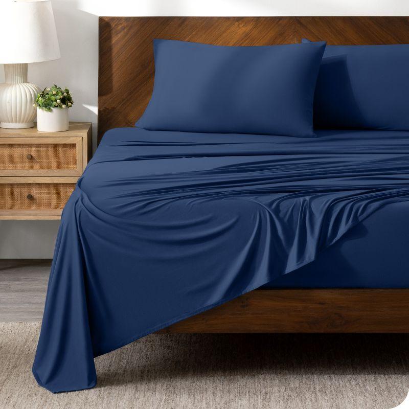 Full Dark Blue Premium 4 Way Microfiber Stretch Knit Sheet Set by Bare Home