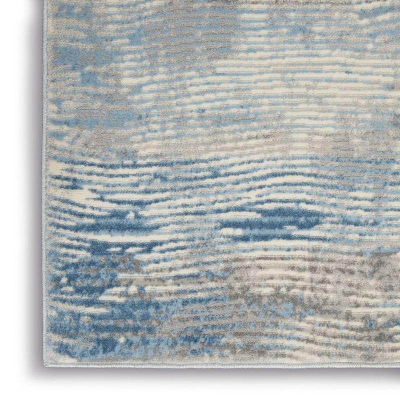 Ivory Grey Blue Hand-knotted Abstract Synthetic Runner Rug