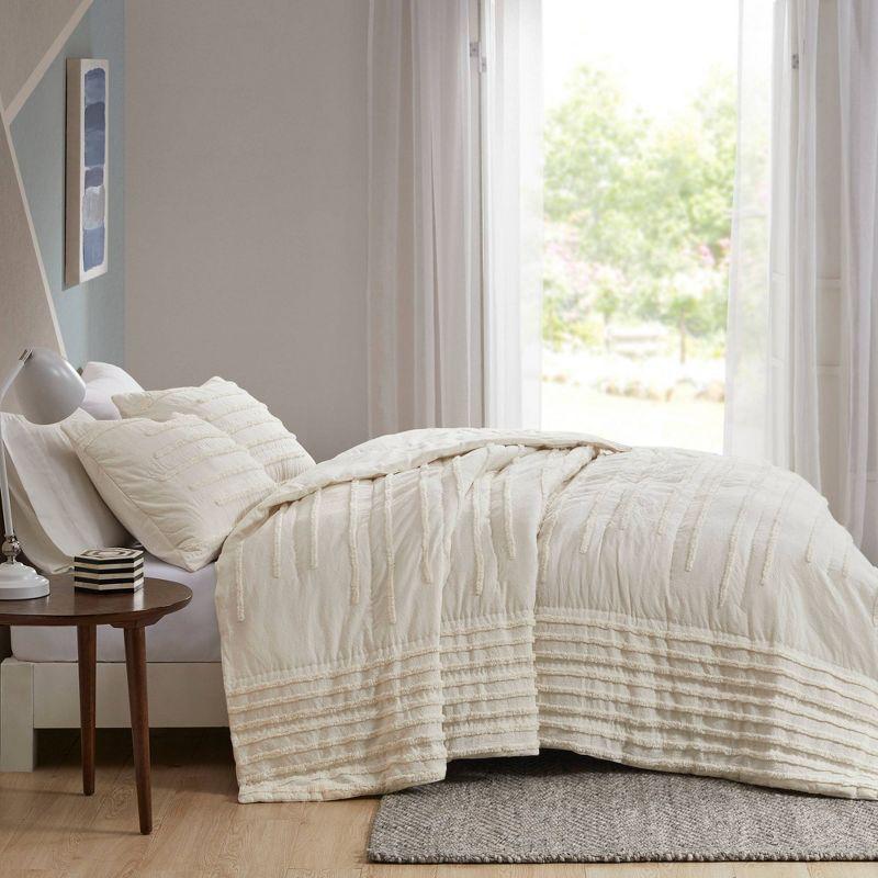 Mercer 100% Cotton 3 Piece Quilt Set with Chenille Trims