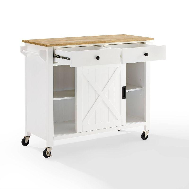 Laurel Kitchen Island/Cart White/Natural - Crosley: Farmhouse Style, Towel Bar, Adjustable Shelf