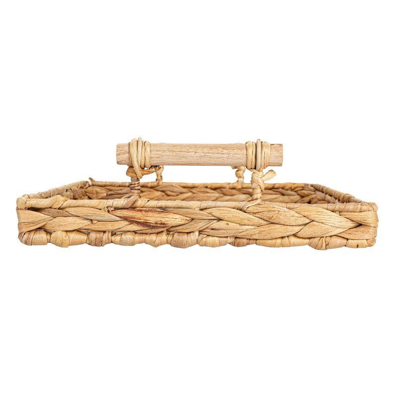 Household Essentials Handwoven Water Hyacinth Rectangular Tray Set with Wood Handles Natural Set of 2