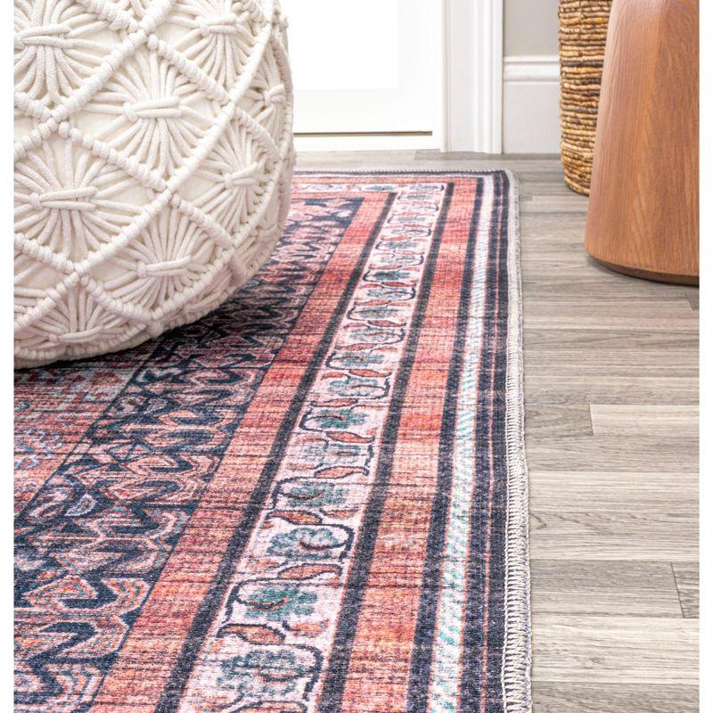 4' x 6' Dalyan Geometric Medallions Machine Washable Indoor/Outdoor Area Rug, Terra/Navy - JONATHAN Y