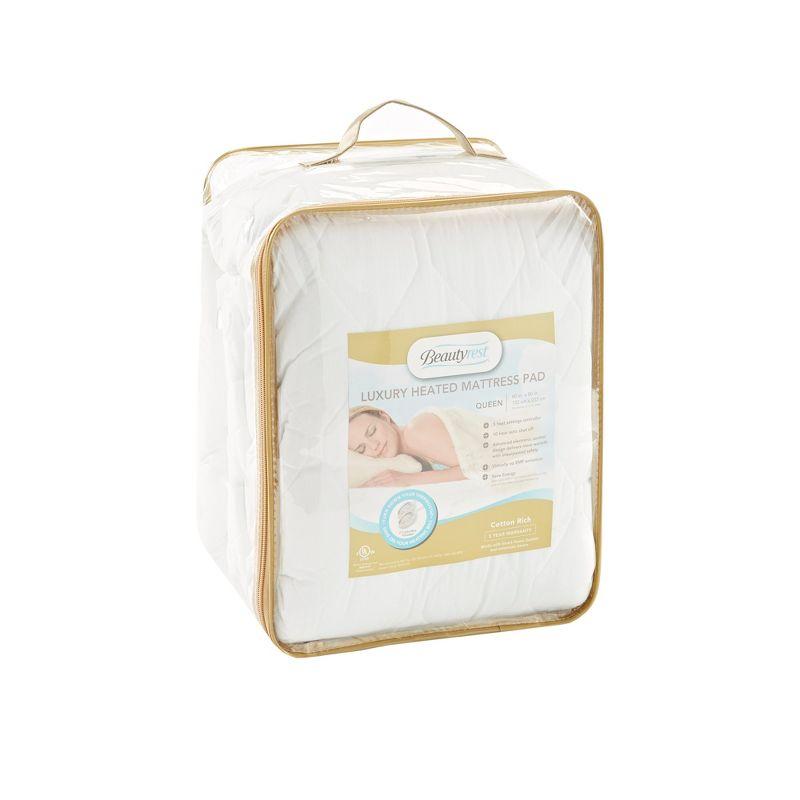 Cotton Blend Heated Mattress Pad (Queen) White - Beautyrest: 5 Heat Settings, Machine Washable, Fits 18" Mattress