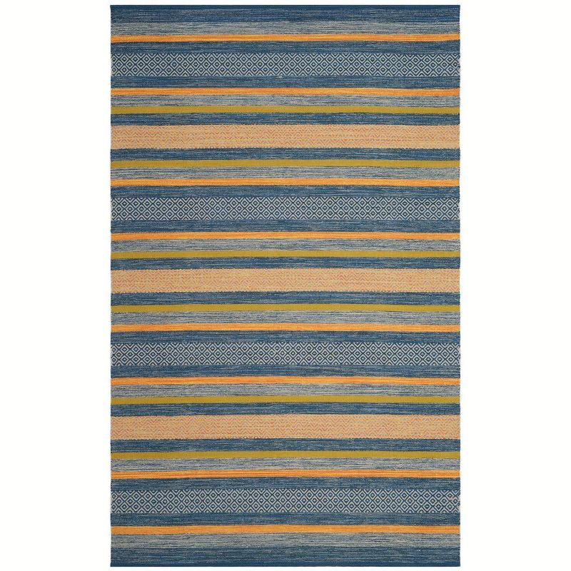 Montauk Blue and Orange Handwoven Cotton Area Rug, 5' x 8'