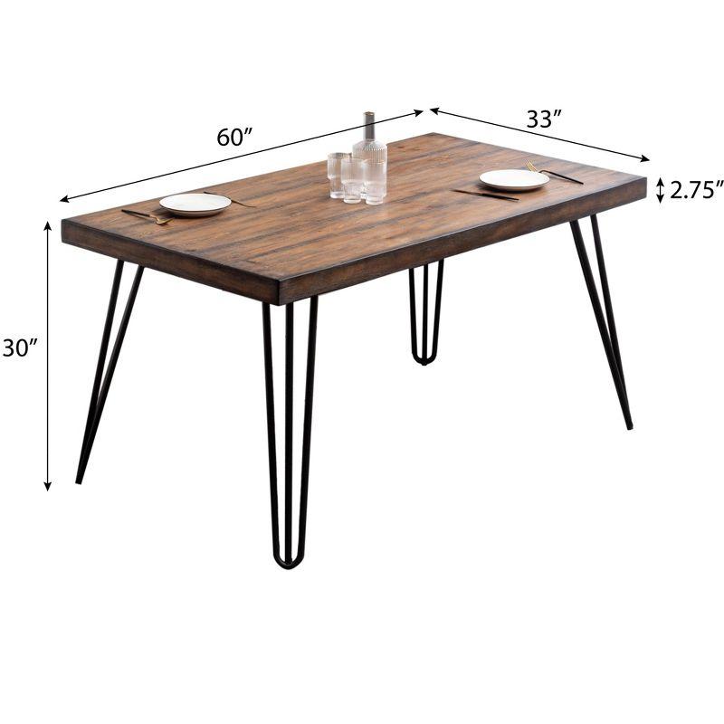 Roundhill Furniture Aryven Industrial Metal Hairpin Design Dining Table, Rustic Dark Pine