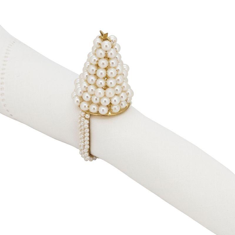 Saro Lifestyle Napkin Rings With Pearl Christmas Tree Design (Set of 4)