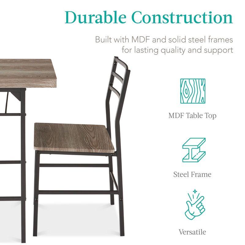 Gray 3-Piece Dining Set with Steel Frame and Storage Rack