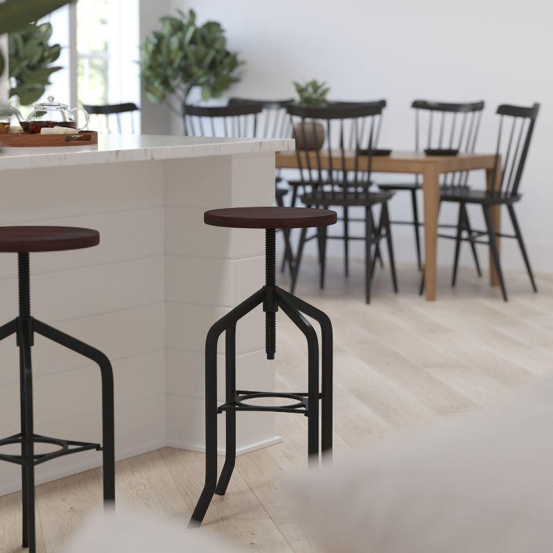 Merrick Lane 30 Inch Black Metal And Wood Bar Counter Stool With Adjustable Height Seat And 360° Swivel