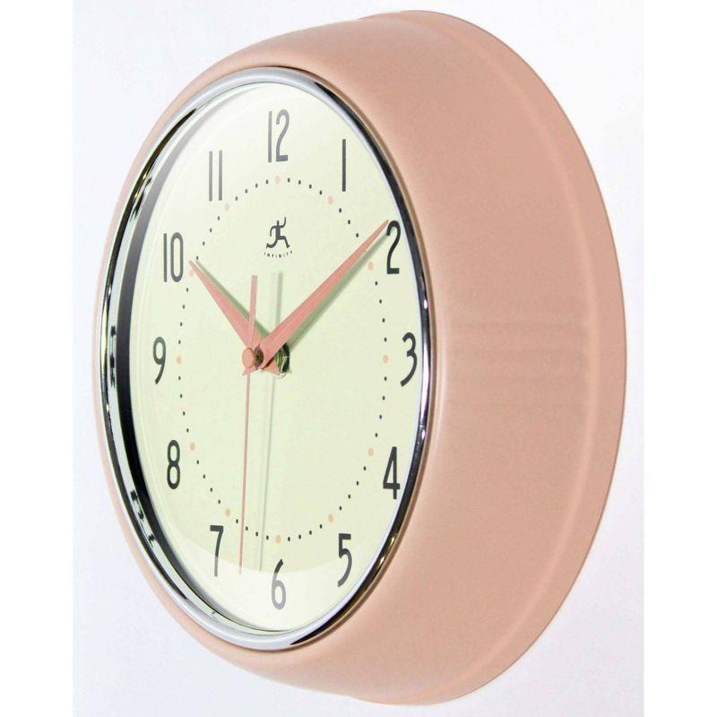 9.5" Retro Metal Wall Clock Pink - Infinity Instruments: Indoor Round Decorative Timepiece, Modern Style