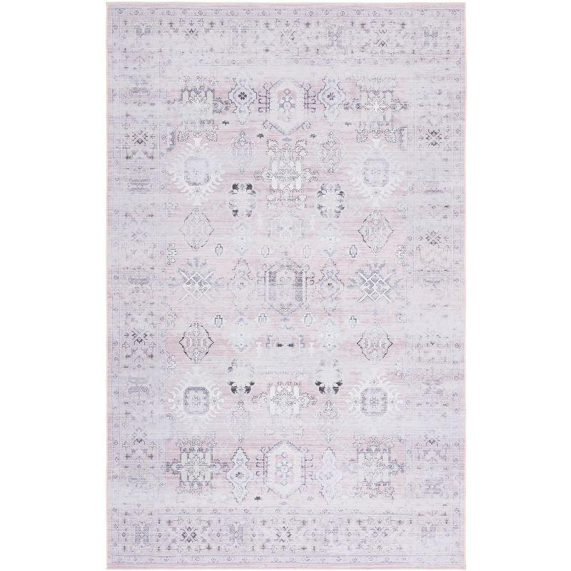 Elegant Pink/Beige Synthetic 9' x 12' Washable Area Rug