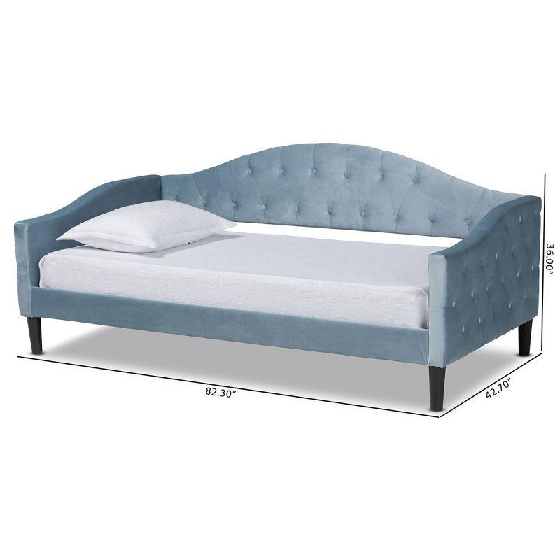 Elegant Full/Double Dark Brown Wood & Light Blue Velvet Tufted Daybed