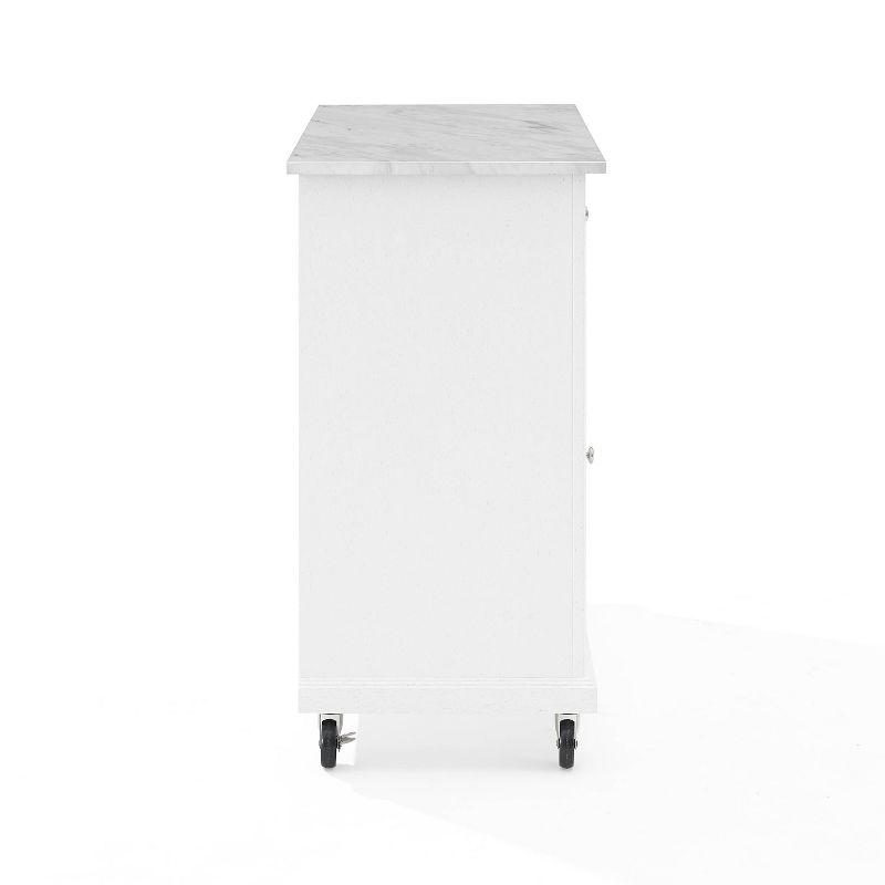 Avery Kitchen Island/Cart Distressed White/White Marble - Crosley: Adjustable Shelves, Particle Board Frame, 6 Shelves, 2 Drawers