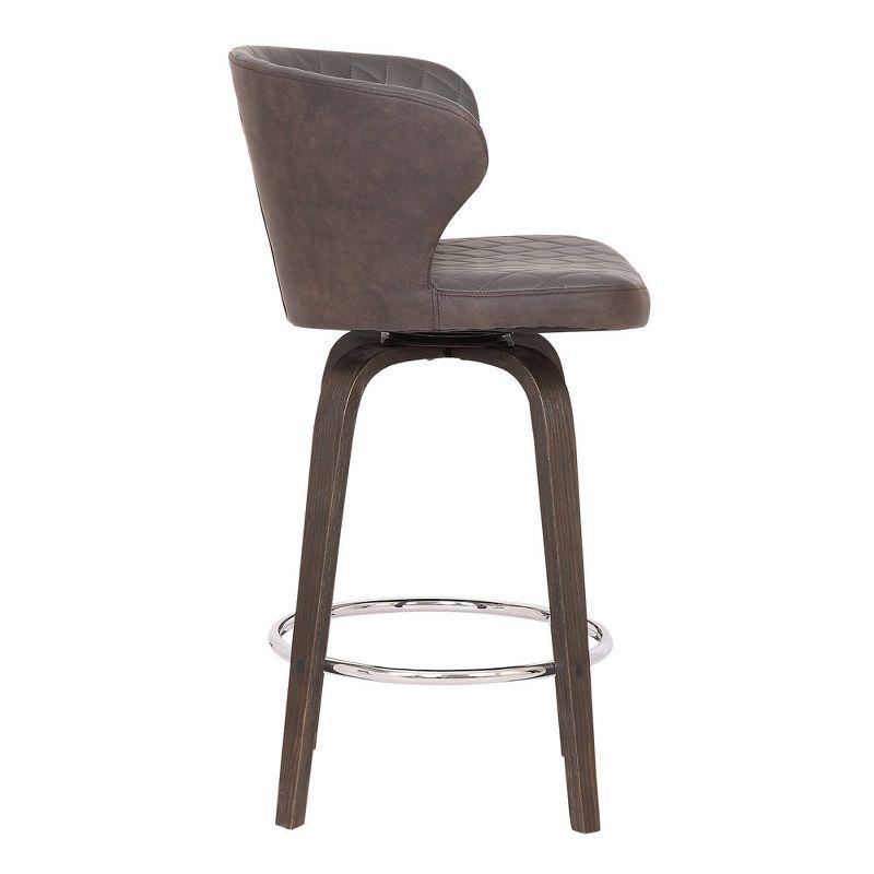 30" Mynette Swivel Faux Leather Barstool Brown - Armen Living: Quilted, Adjustable, Chrome Base