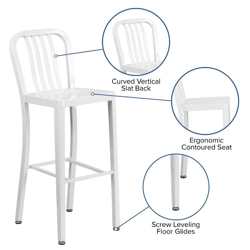 Flash Furniture Commercial Grade 30" High White Metal Indoor-Outdoor Barstool with Vertical Slat Back