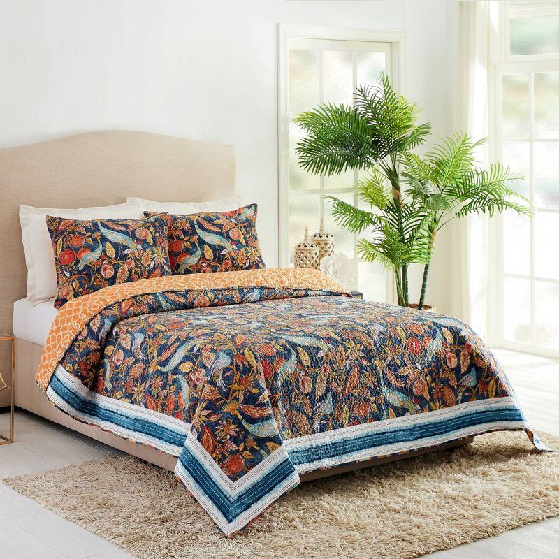 Peacock Garden Quilt & Sham Set Blue/Orange - Dena Home