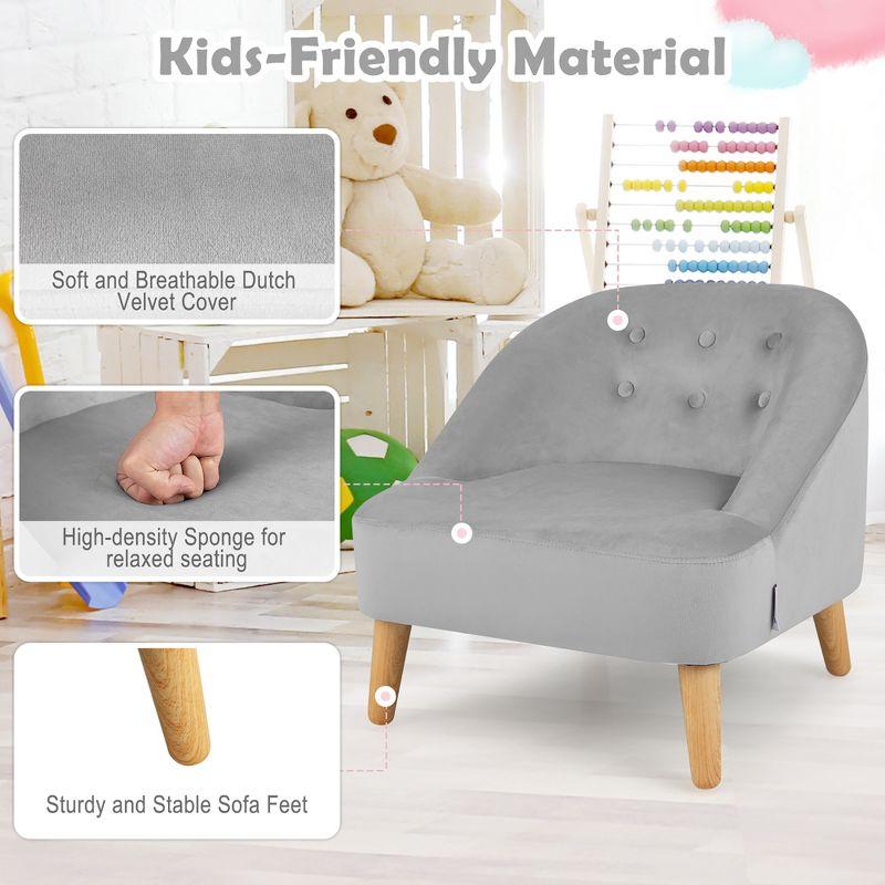 Costway Kids Sofa Chair w/ Ottoman Toddler Single Sofa Velvet Upholstered Couch Grey\Pink