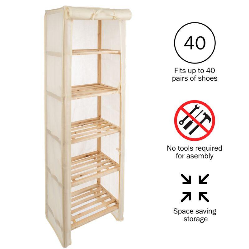 Blonde Fir Wood 5-Tier Storage Shelving Rack with Cover