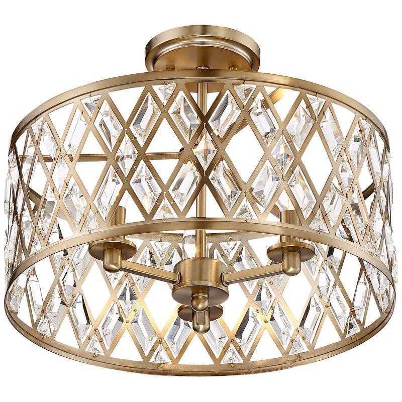 Possini Euro Design Tanz Modern Ceiling Light Semi Flush Mount Fixture 16 1/2" Wide Satin Brass 3-Light Clear Glass Crystal for Bedroom Kitchen House