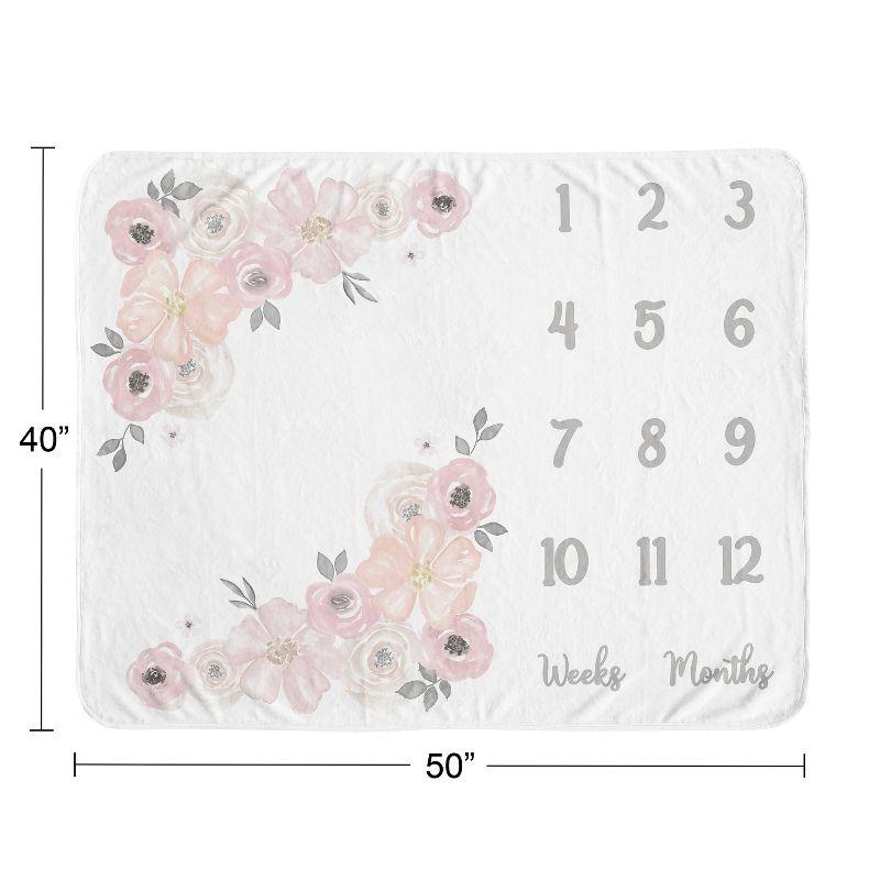 Sweet Jojo Designs Girl Baby Milestone Blanket Watercolor Floral Pink and Grey