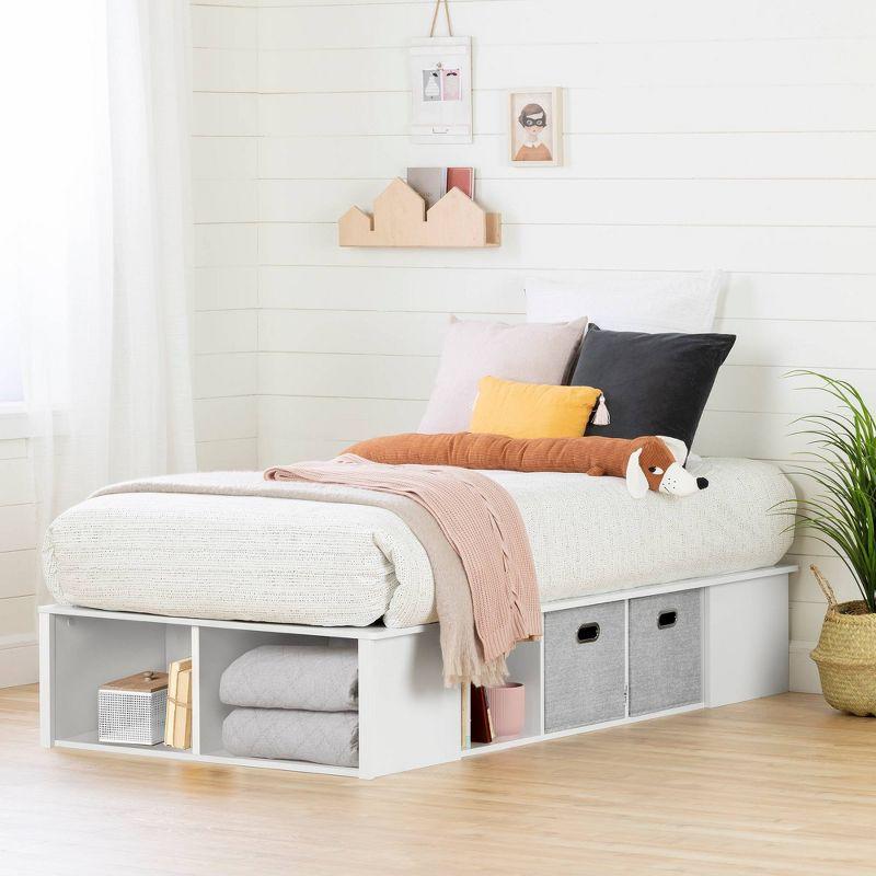 Twin Flexible Platform Kids' Bed with baskets   Pure White  - South Shore