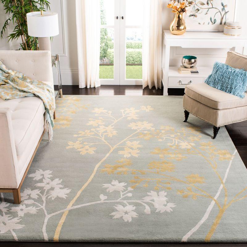 Soho Light Blue and Gold Floral Wool Area Rug