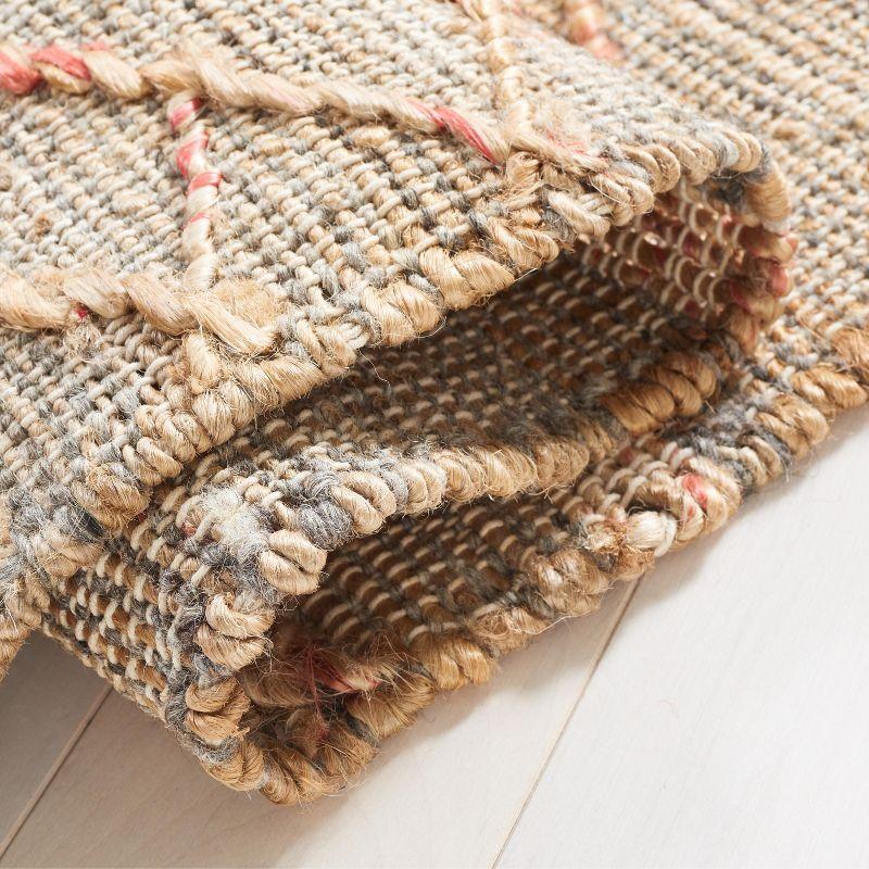 Natural Beige and Rust Flat Woven Cotton Area Rug