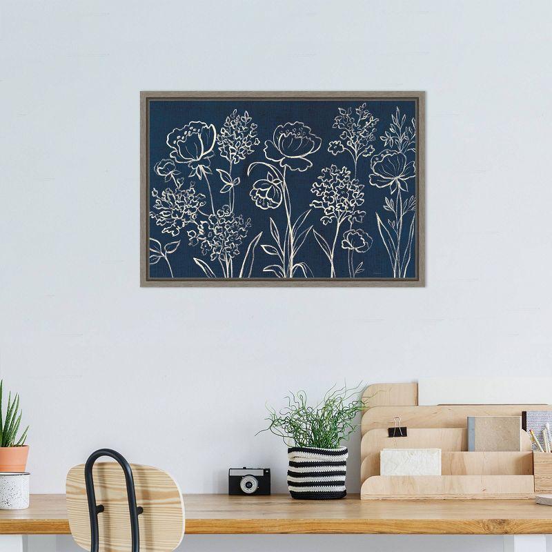 Amanti Art 23"x16" Indigo Floral I by Silvia Vassileva Framed Canvas Wall Art Print: Modern Botanical Lithograph, Polystyrene Frame