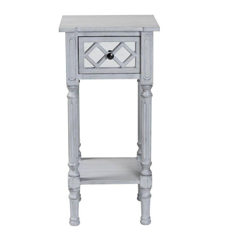 Baxton Studio Gellert Wood 1 Drawer End Table Gray/Mirror: Fir & MDF with Storage, Glass Accent