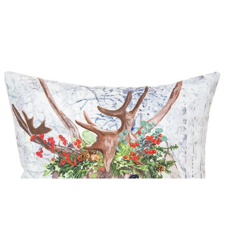 Reindeer Wearing a Red Holly Flower Crown Indoor and Outdoor Throw Pillow