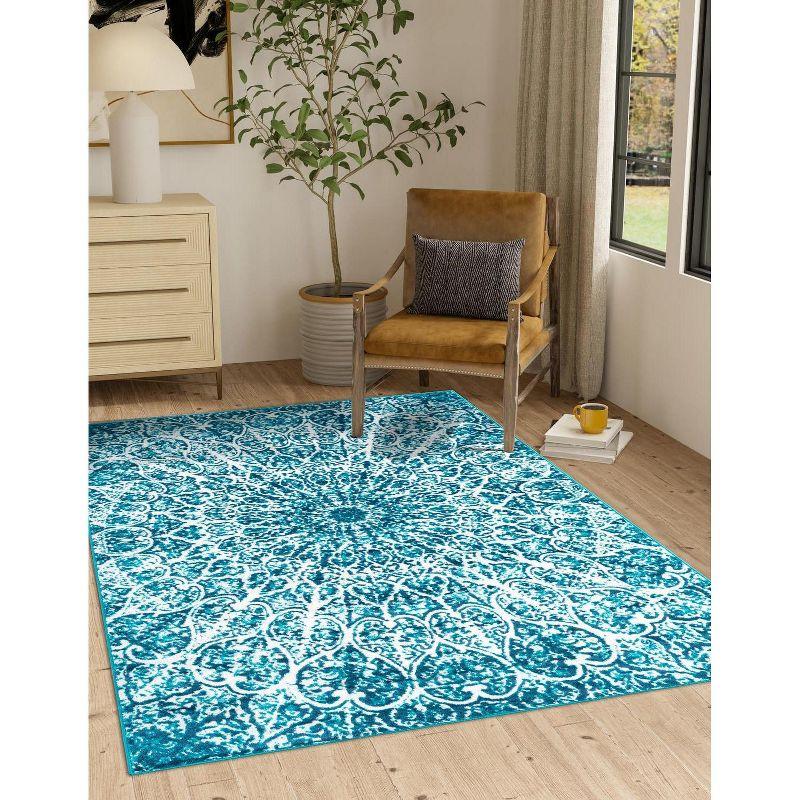 Reversible Easy-Care Turquoise Synthetic 6' x 9' Rectangular Rug