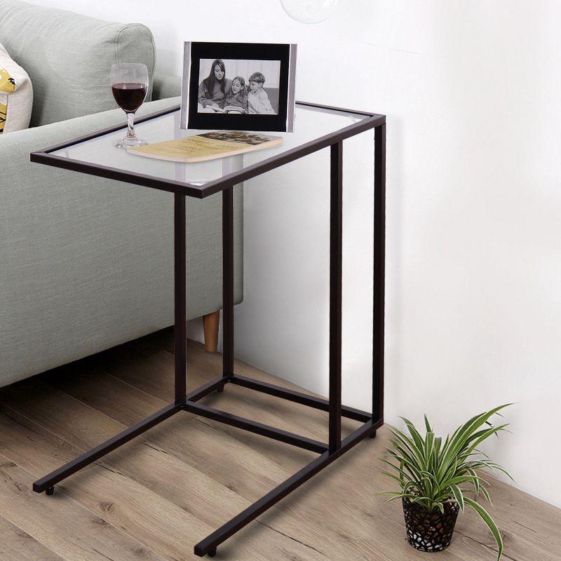 Sleek 26" Metal and Glass Sofa Side Snack Tray Table