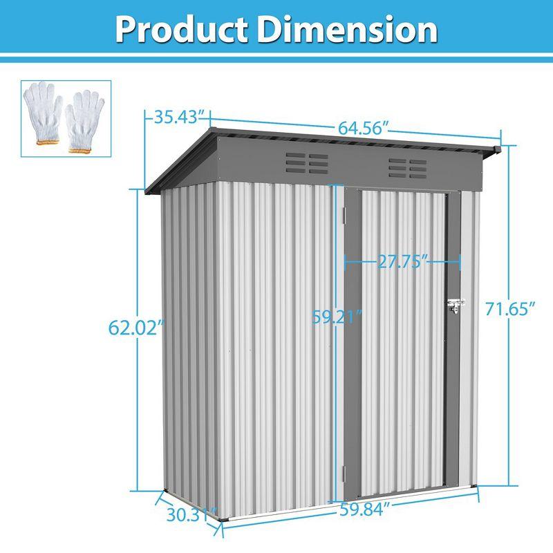 5 X 3 Ft Outdoor Storage Shed, Galvanized Metal Garden Shed With Lockable Doors