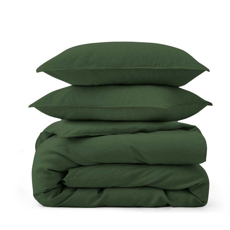 Peace Nest Luxurious Premium Flax Linen Duvet Cover and Pillow Sham Set Moisture-Wicking and Breathable, Green, Twin, 68"x90"