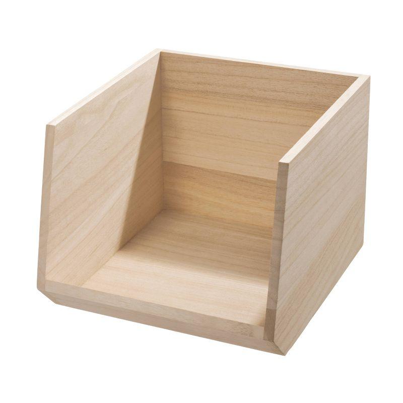 iDesign Renewable Wood Collection in Paulownia Wood Open Front Storage Bin, 11.46" x 8" x 10"