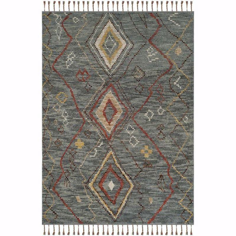 Gray Geometric Hand-Knotted Wool Area Rug with Fringe, 6' x 9'