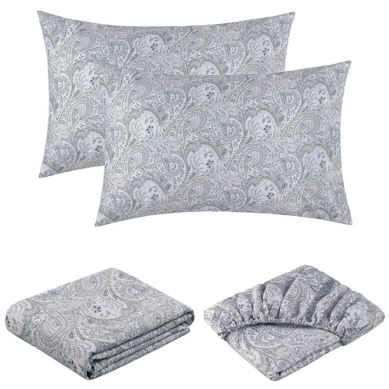 Mellanni Brushed Microfiber Sheet Set, King, Paisley Gray, 4 Piece
