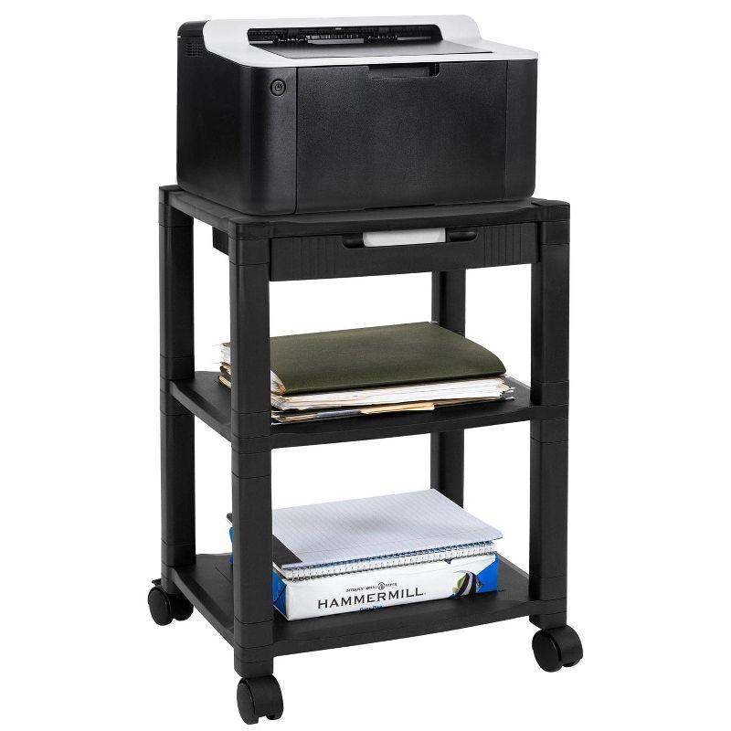 Mount-It! 3 Tier Mobile Printer Stand with Drawer | Height Adjustable Printer Cart with 4 Swivel Wheels and Cable Management | Rolling Printer Stand