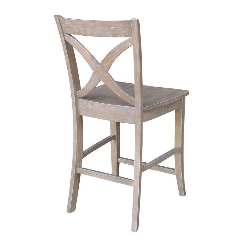 Gray Solid Wood Crossback Counter Stool with Footrest