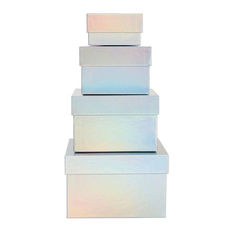 Stockroom Plus Set of 4 Sizes Square Nesting Gift Boxes with Lids for Presents, Decorative Goodie Box for Holidays, Holographic Silver