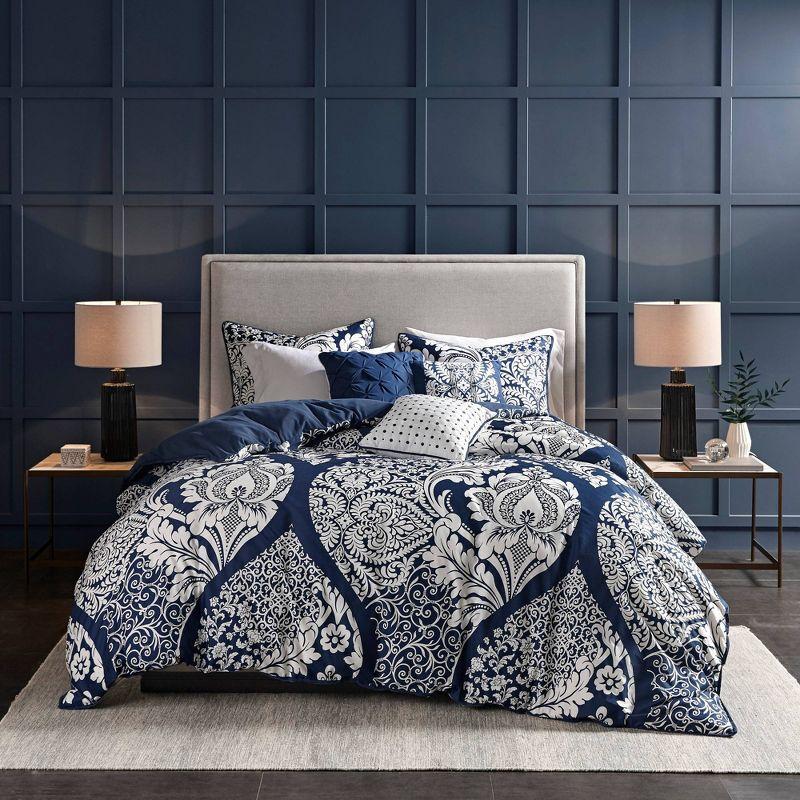 Navy and White Cotton Sateen Full/Queen Duvet Cover Set