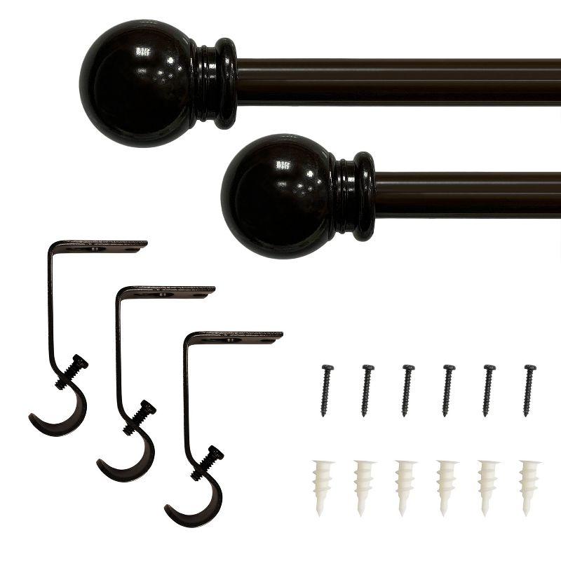 Lumi Home Furnishings 48"-84" Ball Curtain Rod - Brown: Adjustable Plastic Rod, Single, Painted Finish, 1 Year Warranty