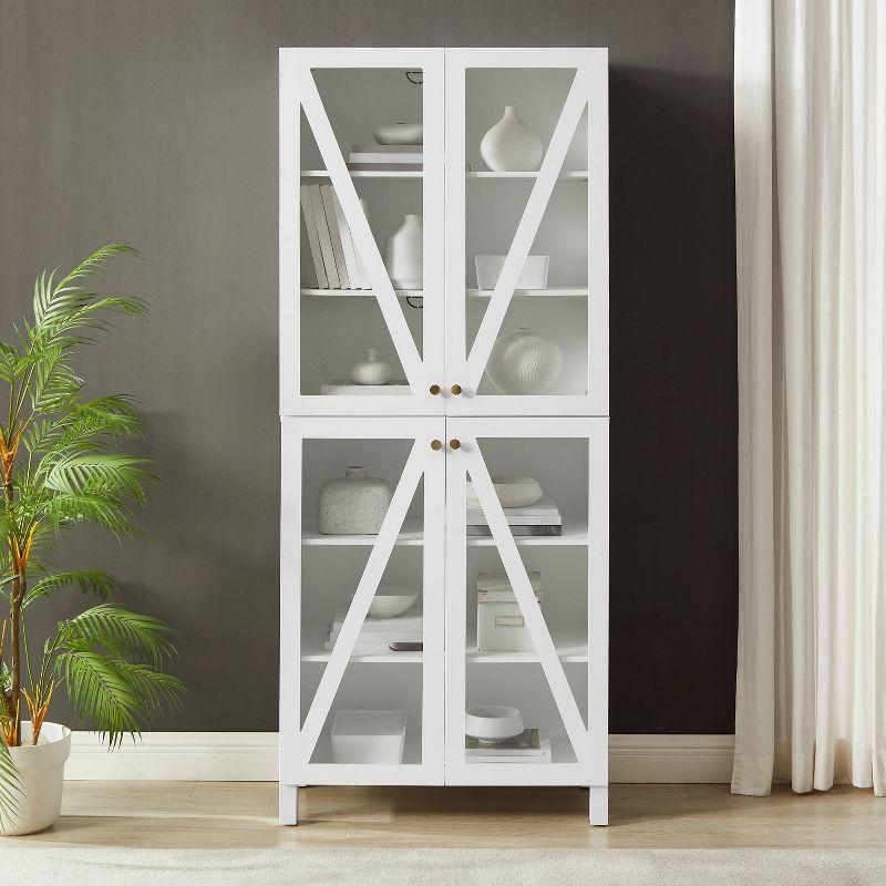 White Tall Cabinet with Adjustable Shelving and Glass Doors