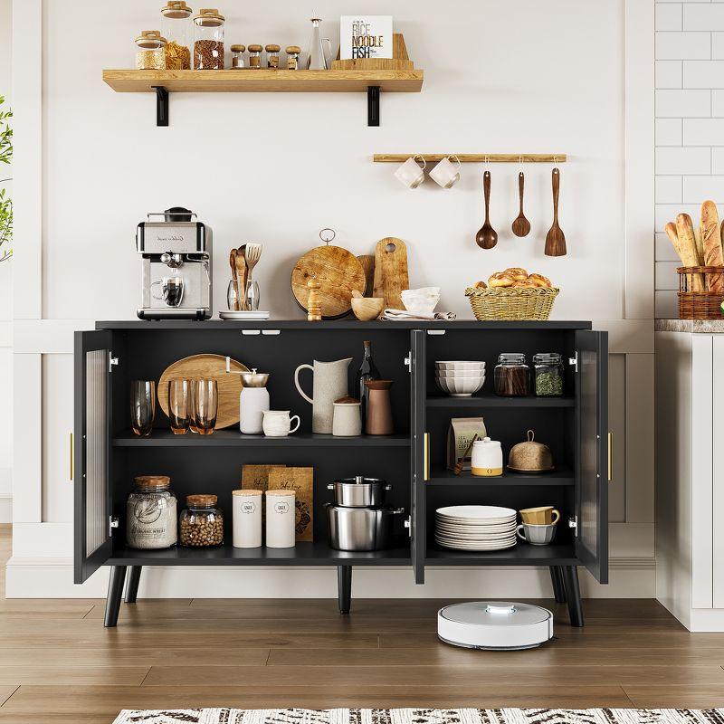 Buffet Cabinet with Storage, 48" Large Sideboard Cabinet with 3 Fluted Glass Doors, Black Cabinet for Kitchen, Dinning Room, Hallway, Living Room