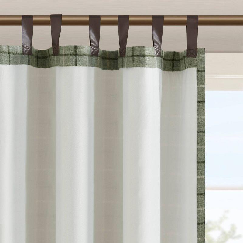 Anaheim Plaid Faux Leather Tab Top Curtain Panel with Fleece Lining